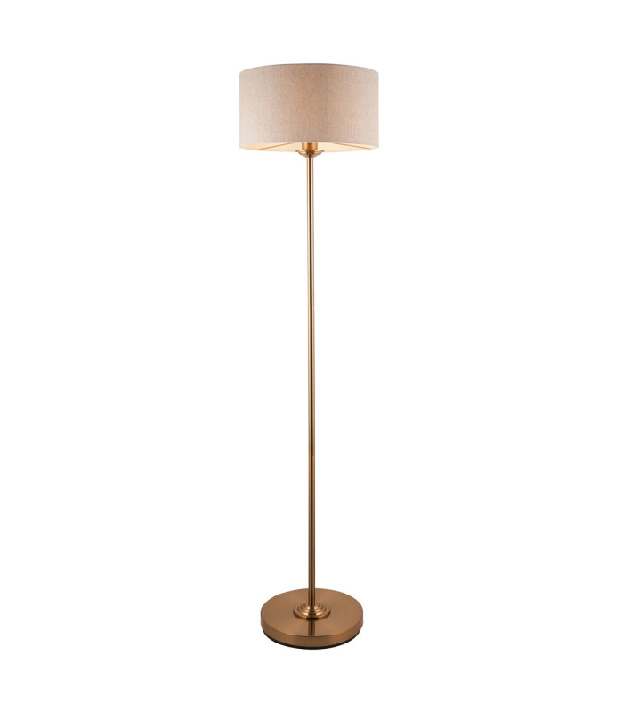 Highclere Floor Lamp with Shade Vintage Brass, Natural Linen, 1x E27