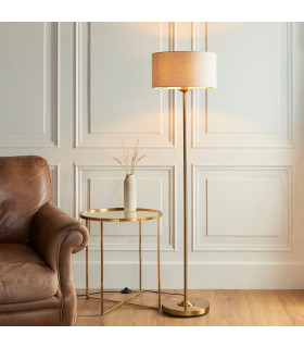Highclere Floor Lamp with Shade Vintage Brass, Natural Linen, 1x E27