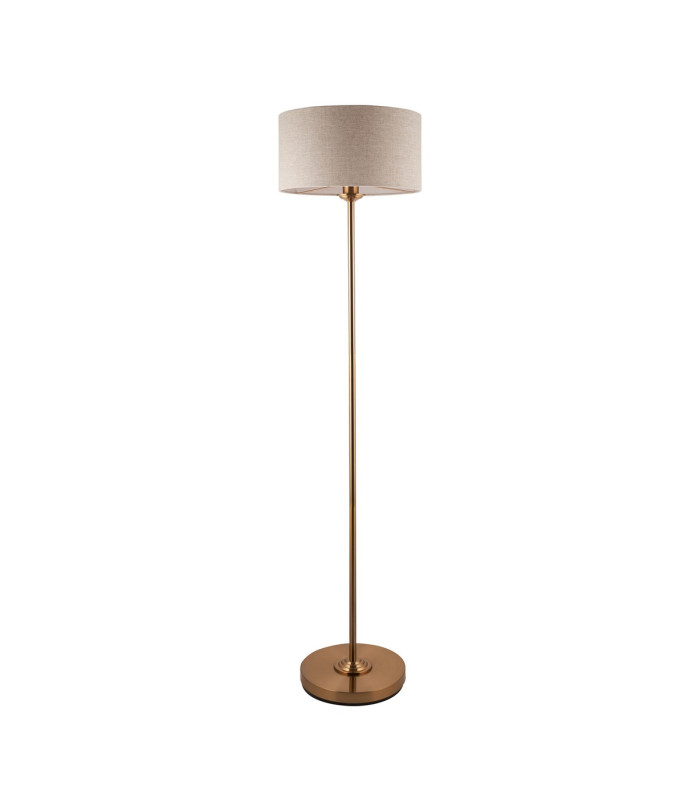 Highclere Floor Lamp with Shade Vintage Brass, Natural Linen, 1x E27