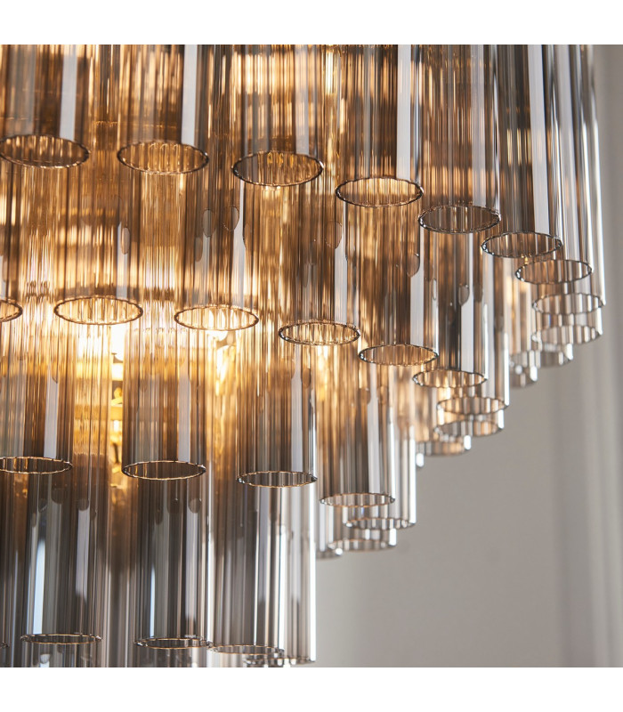 Toulouse Pendant Ceiling Light Satin Brass Plate, Smokey Grey Lustre Glass, 12x G9