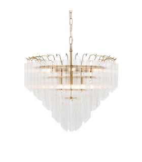 Toulouse Pendant Ceiling Light Satin Brass Plate, Clear Ribbed Glass, 12x G9