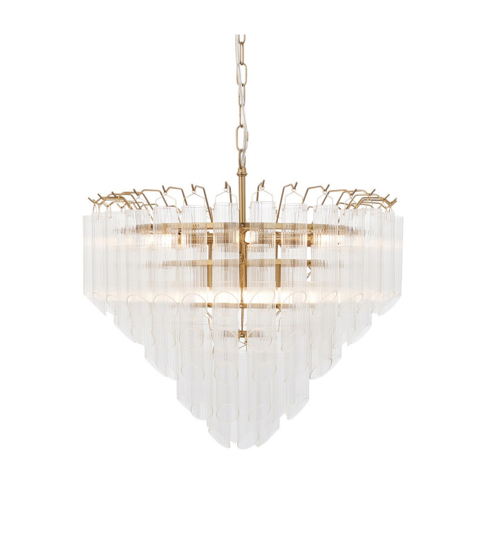 Toulouse Pendant Ceiling Light Satin Brass Plate, Clear Ribbed Glass, 12x G9