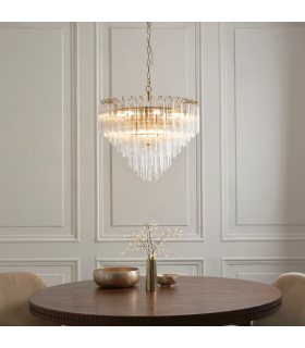 Toulouse Pendant Ceiling Light Satin Brass Plate, Clear Ribbed Glass, 12x G9