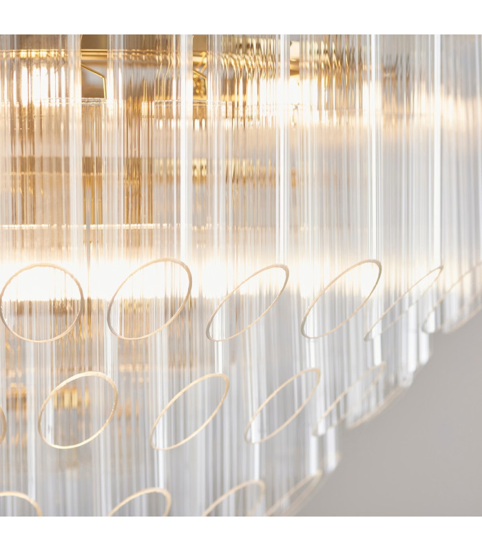 Toulouse Pendant Ceiling Light Satin Brass Plate, Clear Ribbed Glass, 12x G9