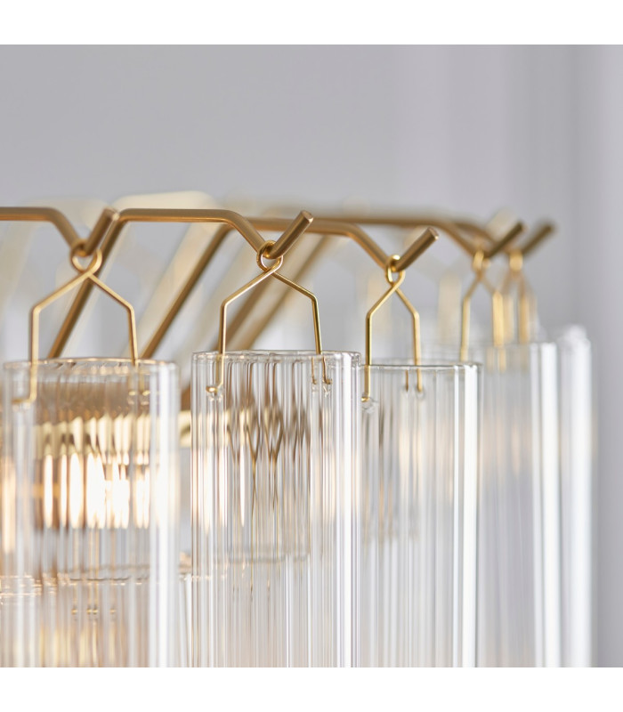 Toulouse Pendant Ceiling Light Satin Brass Plate, Clear Ribbed Glass, 12x G9