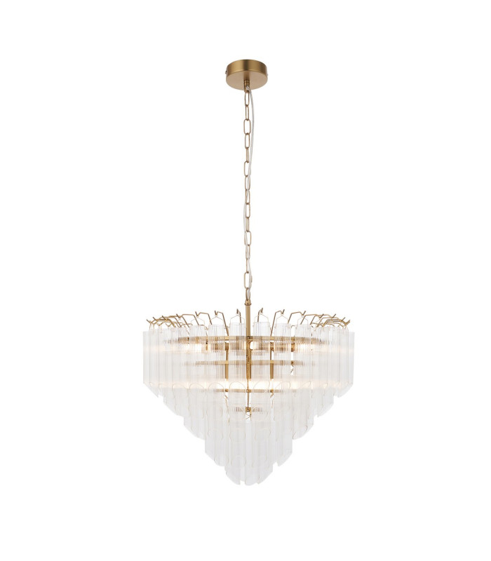 Toulouse Pendant Ceiling Light Satin Brass Plate, Clear Ribbed Glass, 12x G9