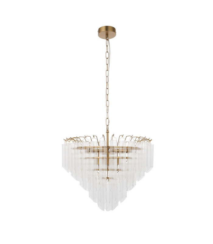Toulouse Pendant Ceiling Light Satin Brass Plate, Clear Ribbed Glass, 12x G9