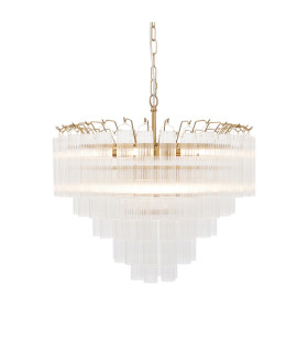 Toulouse Pendant Ceiling Light Satin Brass Plate, Clear Fine Ribbed Glass, 12x G9