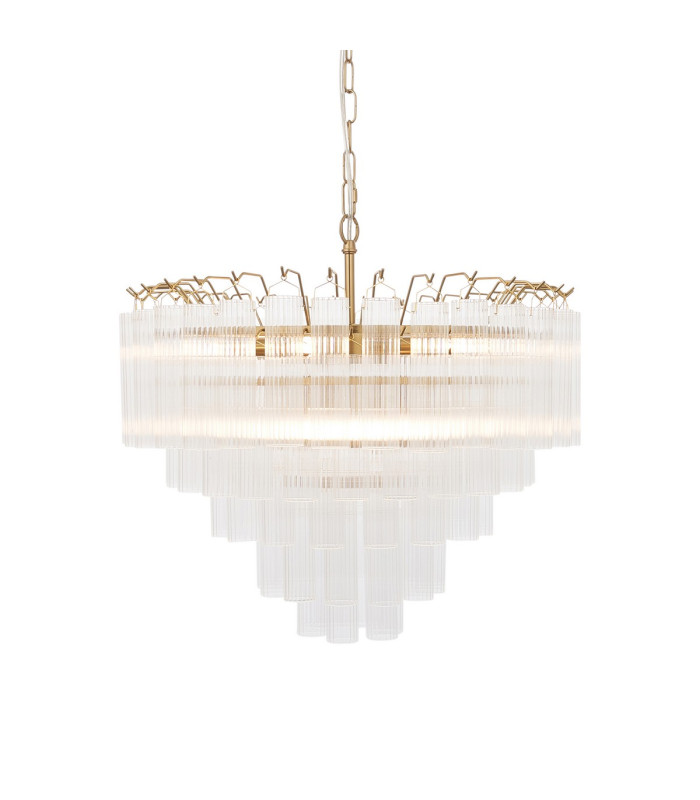 Toulouse Pendant Ceiling Light Satin Brass Plate, Clear Fine Ribbed Glass, 12x G9