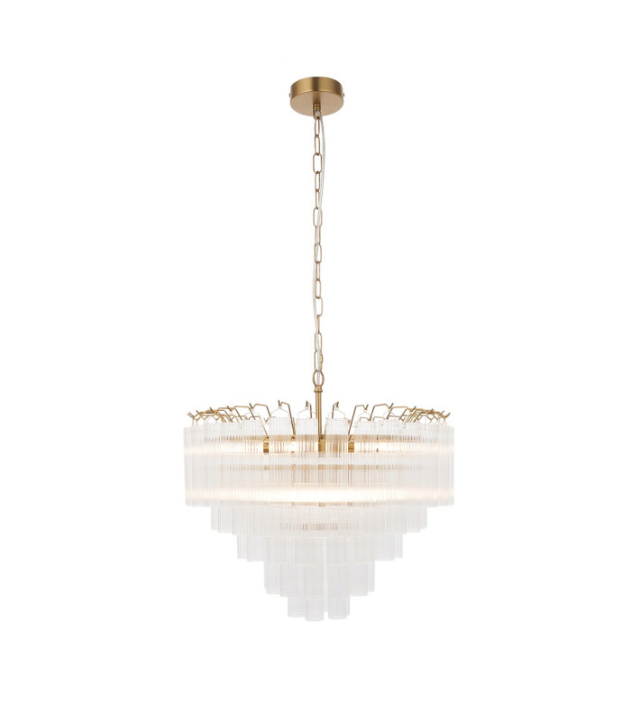 Toulouse Pendant Ceiling Light Satin Brass Plate, Clear Fine Ribbed Glass, 12x G9
