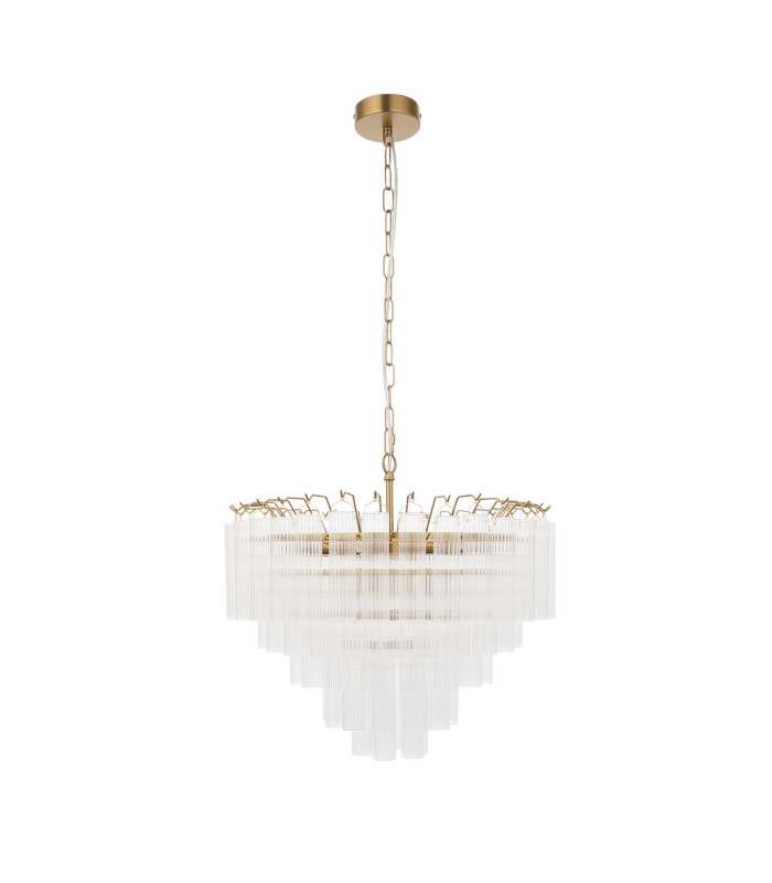 Toulouse Pendant Ceiling Light Satin Brass Plate, Clear Fine Ribbed Glass, 12x G9