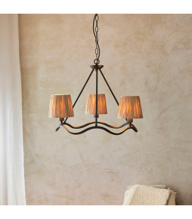 Wriggle Multi Arm Pendant Ceiling Light Matt Black, Natural Raffia, 3x E14