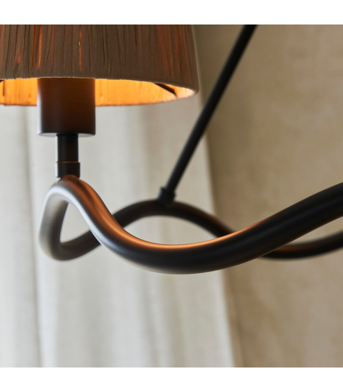 Wriggle Multi Arm Pendant Ceiling Light Matt Black, Natural Raffia, 3x E14