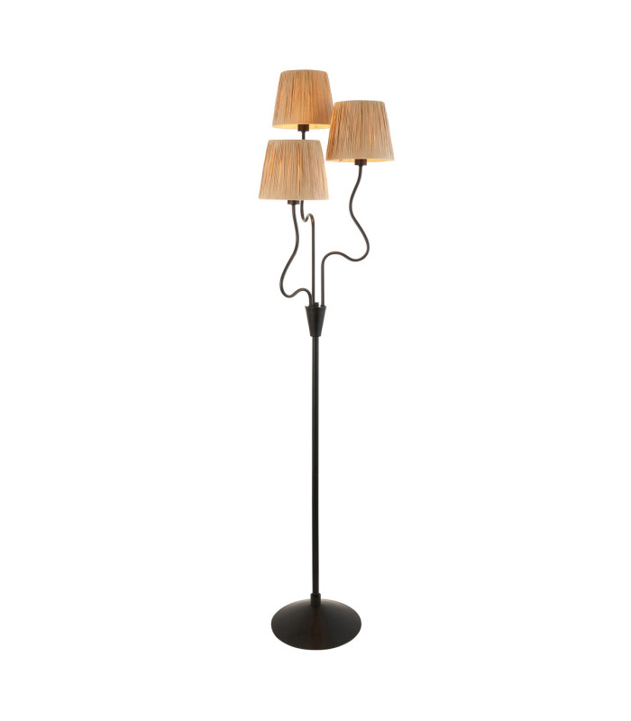 Wriggle Multi Arm Floor Lamp Matt Black, Natural Raffia, 3x E14