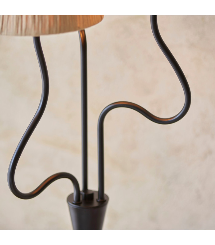 Wriggle Multi Arm Floor Lamp Matt Black, Natural Raffia, 3x E14