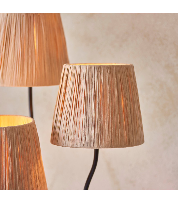 Wriggle Multi Arm Floor Lamp Matt Black, Natural Raffia, 3x E14