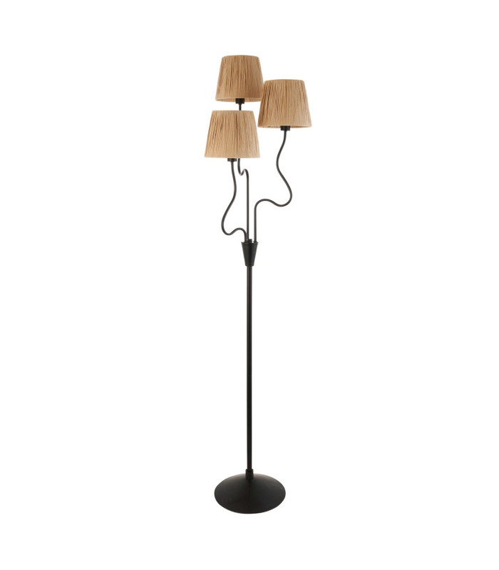 Wriggle Multi Arm Floor Lamp Matt Black, Natural Raffia, 3x E14