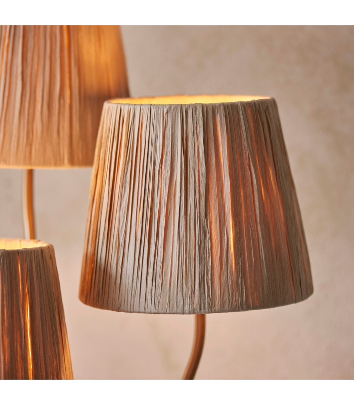 Wriggle Multi Arm Floor Lamp Brushed Aged Brass Plate, Natural Raffia, 3x E14