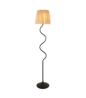 Wriggle Floor Lamp with Tapered Shade Matt Black, Natural Raffia, 1x E27