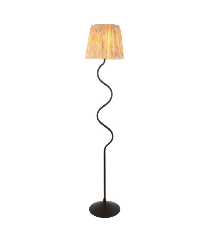 Wriggle Floor Lamp with Tapered Shade Matt Black, Natural Raffia, 1x E27