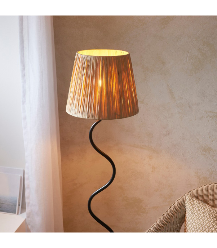 Wriggle Floor Lamp with Tapered Shade Matt Black, Natural Raffia, 1x E27
