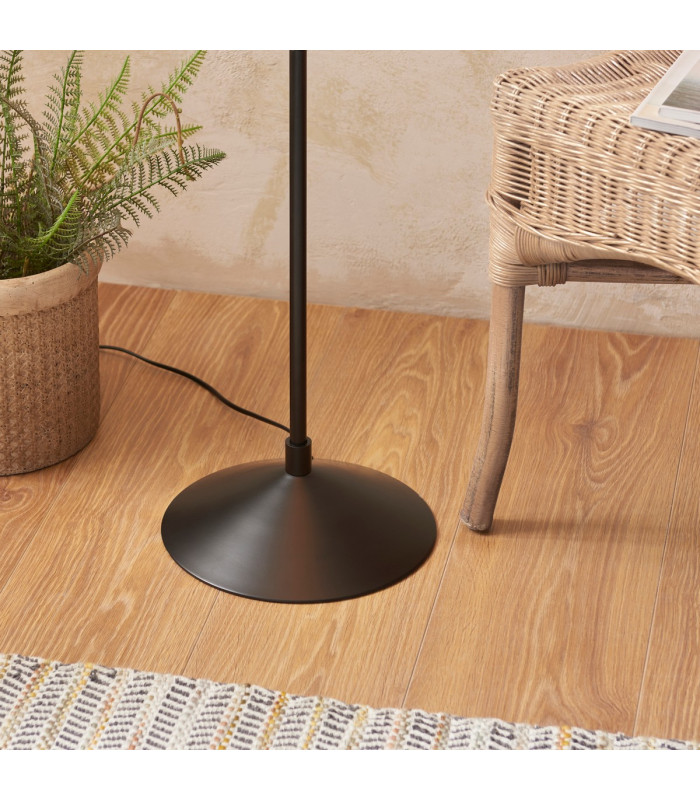 Wriggle Floor Lamp with Tapered Shade Matt Black, Natural Raffia, 1x E27