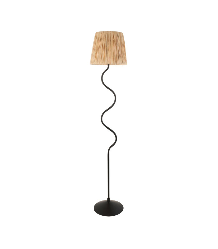 Wriggle Floor Lamp with Tapered Shade Matt Black, Natural Raffia, 1x E27