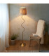 Wriggle Floor Lamp with Tapered Shade Brushed Aged Brass Plate, Natural Raffia, 1x E27