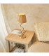 Wriggle Table Lamp with Round Tapered Shade Brushed Aged Brass Plate, Natural Raffia, 1x E14