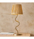 Wriggle Table Lamp with Round Tapered Shade Brushed Aged Brass Plate, Natural Raffia, 1x E14