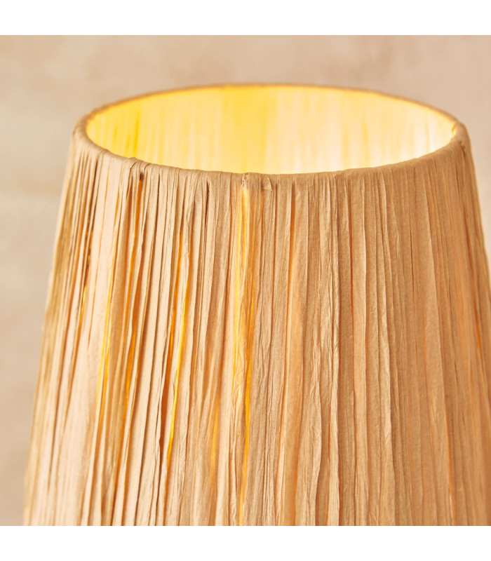 Wriggle Table Lamp with Round Tapered Shade Brushed Aged Brass Plate, Natural Raffia, 1x E14