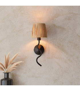 Wriggle Wall Lamp with Shade Matt Black, Natural Raffia, 1x E14