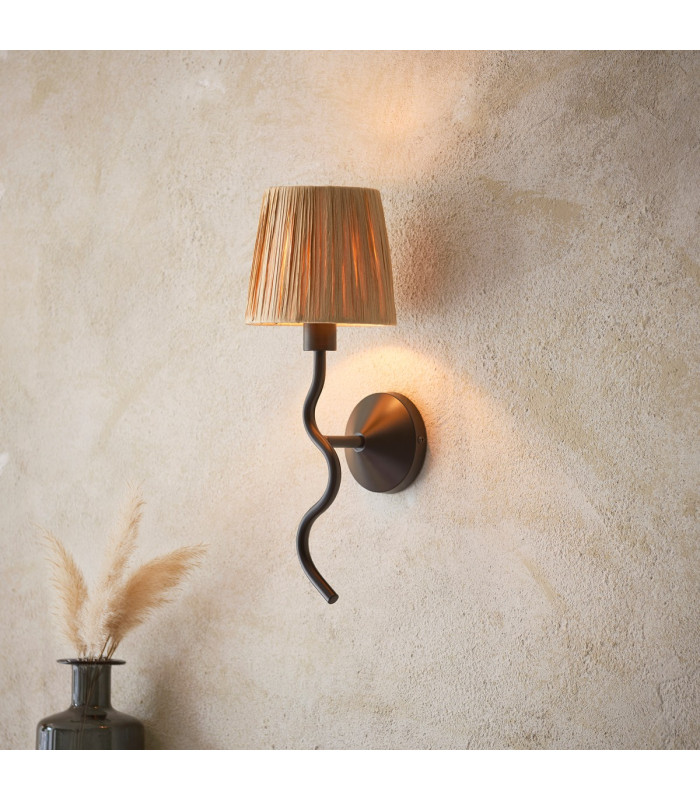 Wriggle Wall Lamp with Shade Matt Black, Natural Raffia, 1x E14