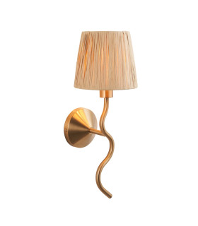 Wriggle Wall Lamp with Shade Brushed Aged Brass Plate, Natural Raffia, 1x E14