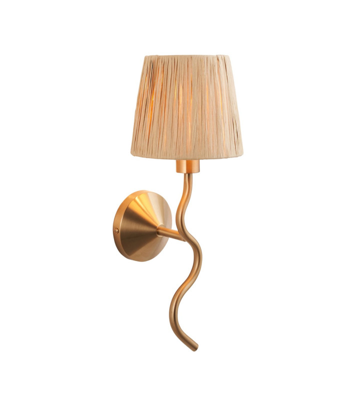 Wriggle Wall Lamp with Shade Brushed Aged Brass Plate, Natural Raffia, 1x E14
