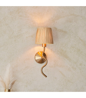 Wriggle Wall Lamp with Shade Brushed Aged Brass Plate, Natural Raffia, 1x E14