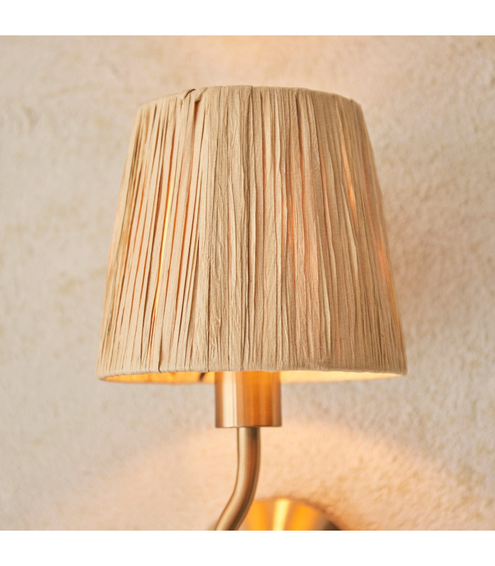 Wriggle Wall Lamp with Shade Brushed Aged Brass Plate, Natural Raffia, 1x E14