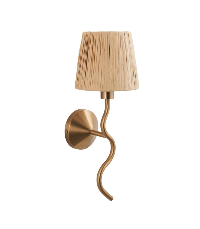 Wriggle Wall Lamp with Shade Brushed Aged Brass Plate, Natural Raffia, 1x E14