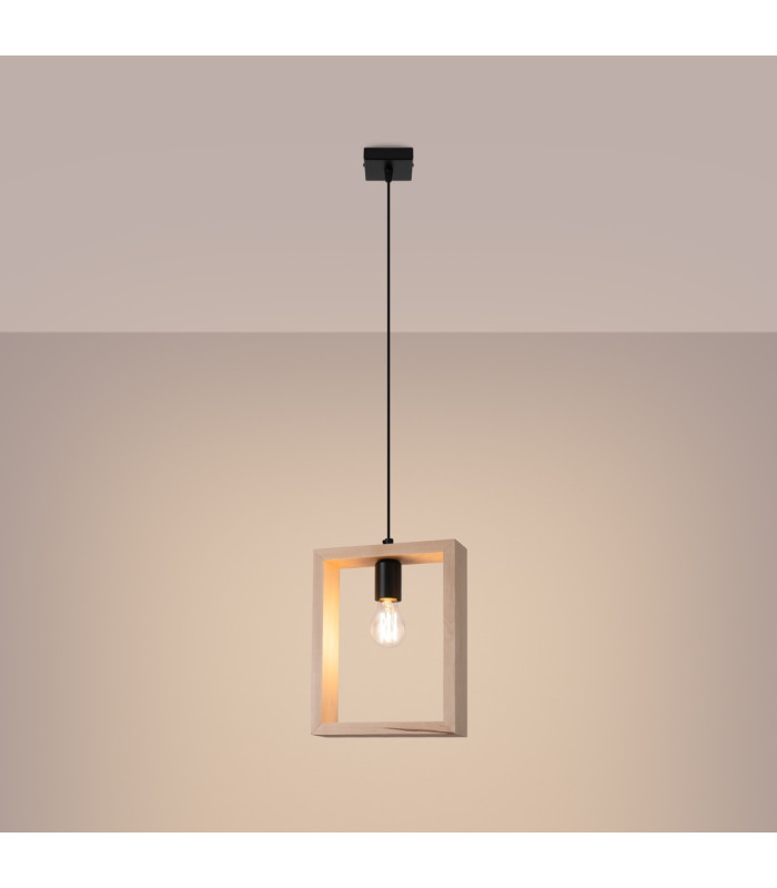 Aries Square Pendant Ceiling Light Natural Wood-2
