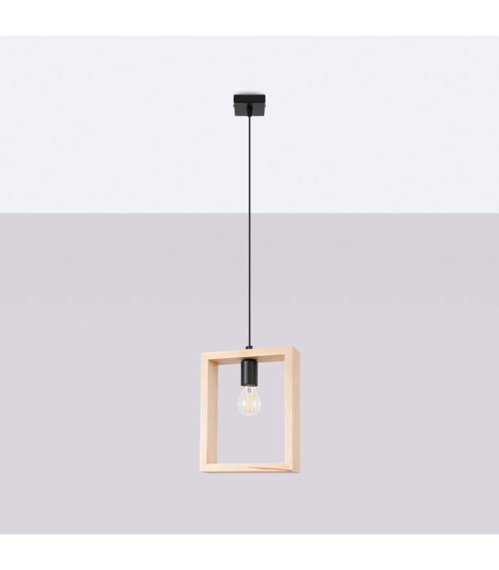 Aries Square Pendant Ceiling Light Natural Wood-3