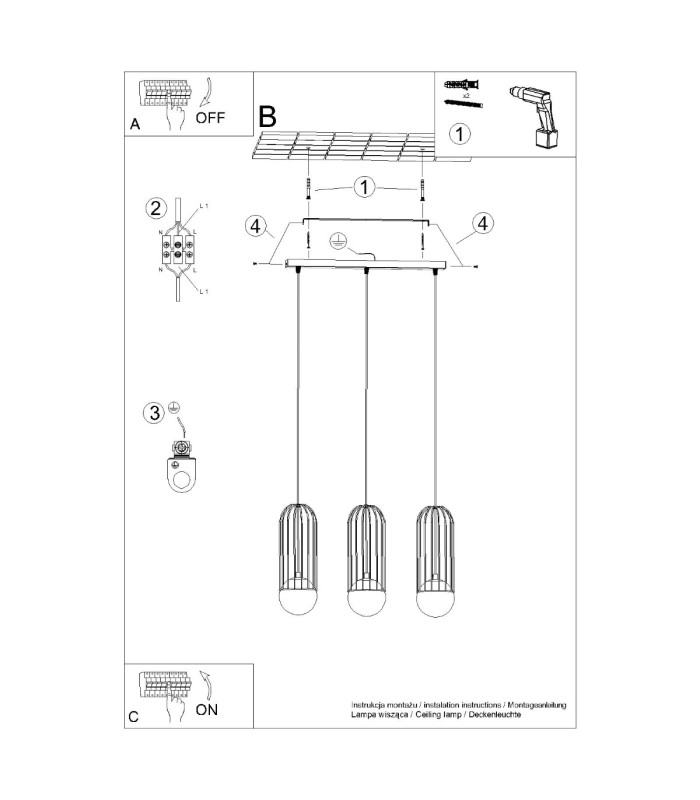 Brina Bar Pendant Ceiling Light 3 Globe White-15
