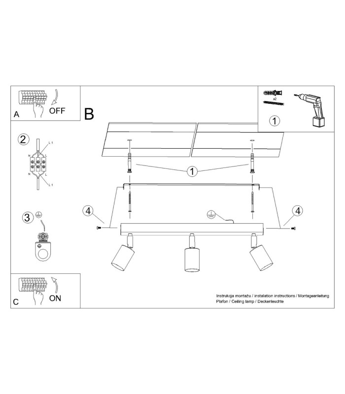 Winx 3 Light Ceiling Spotlight Bar Black Copper-10