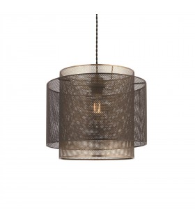 1 Light Cylindrical Pendant Matt Black Paint, Antique Brass Mesh , E27 - 1