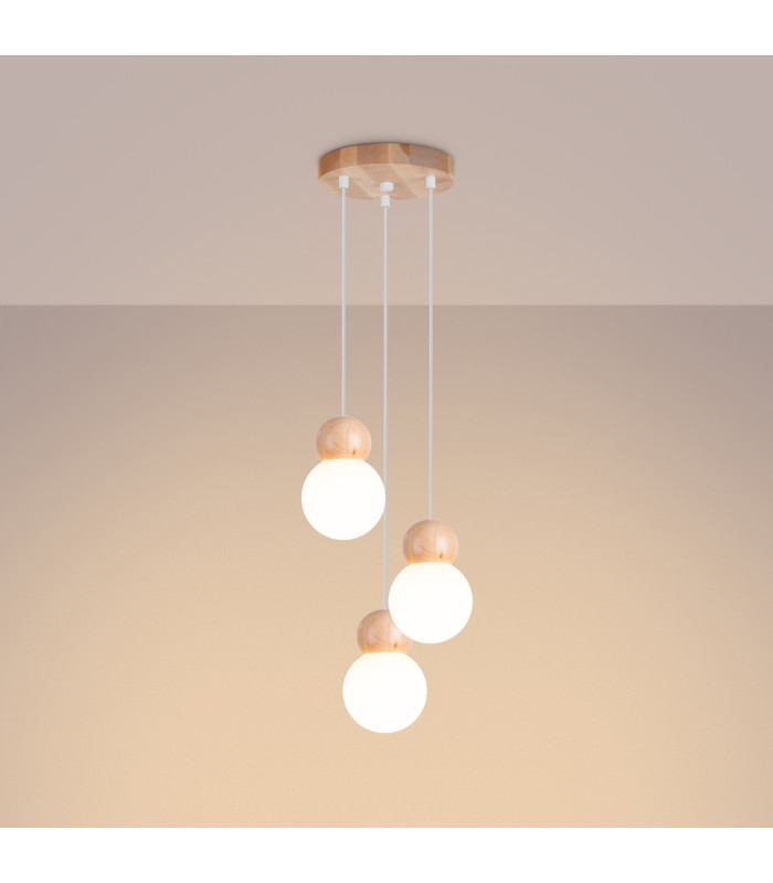 Pekka Cluster Pendant Ceiling Light White Natural Wood-2