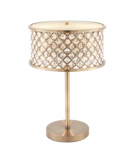 2 Light Table Lamp Antique Brass, Crystal (K9) Drops, E14 - 1