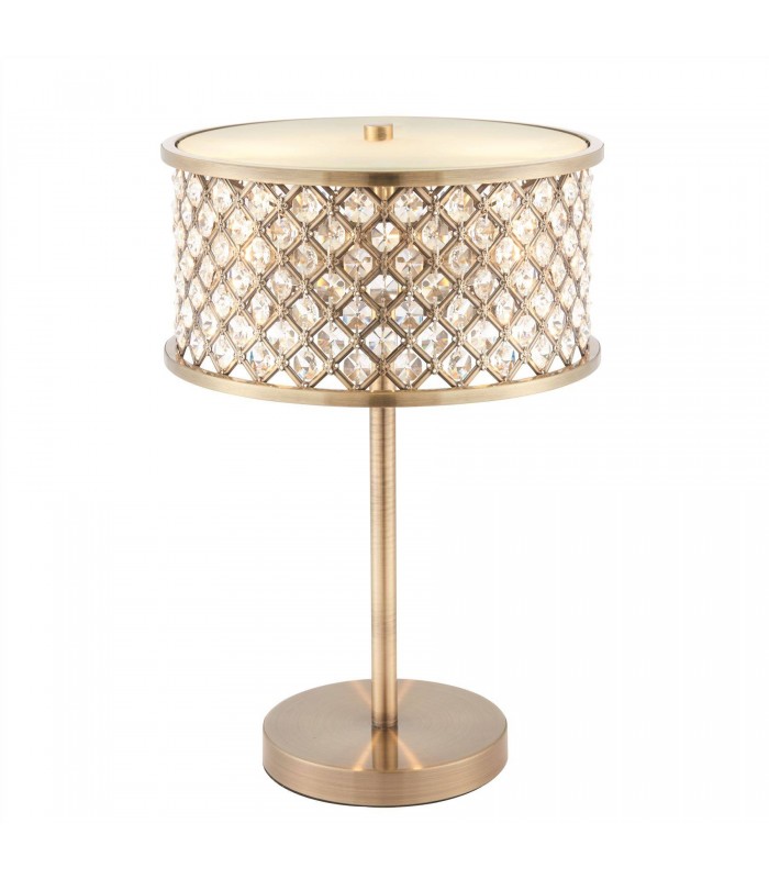 2 Light Table Lamp Antique Brass, Crystal (K9) Drops, E14 - 1