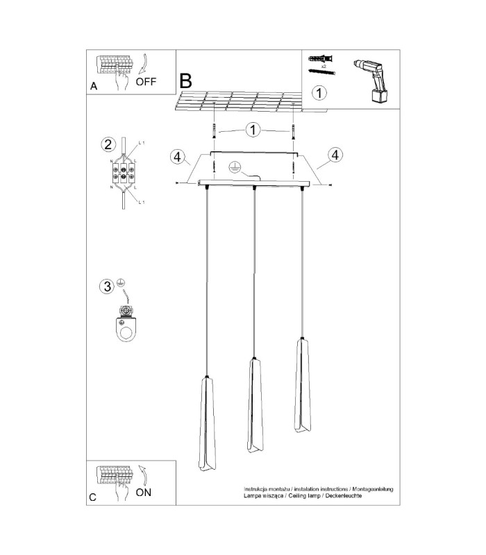 Prysm 3 Light Bar Pendant Ceiling Light Black-13