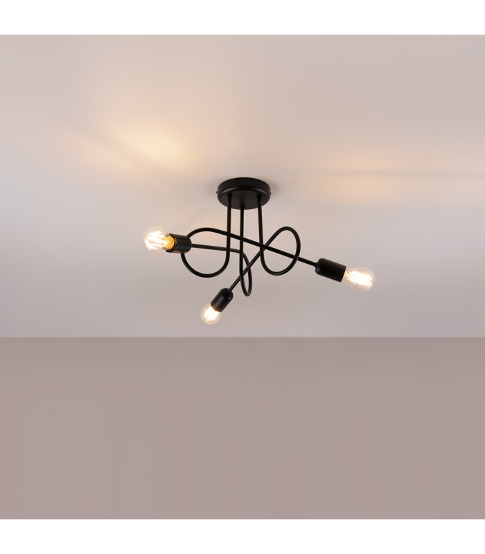 Loop Multi Arm Semi Flush Ceiling Lamp 3 Black-2