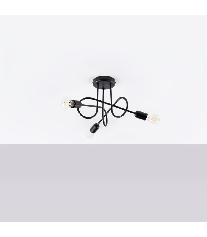 Loop Multi Arm Semi Flush Ceiling Lamp 3 Black-3
