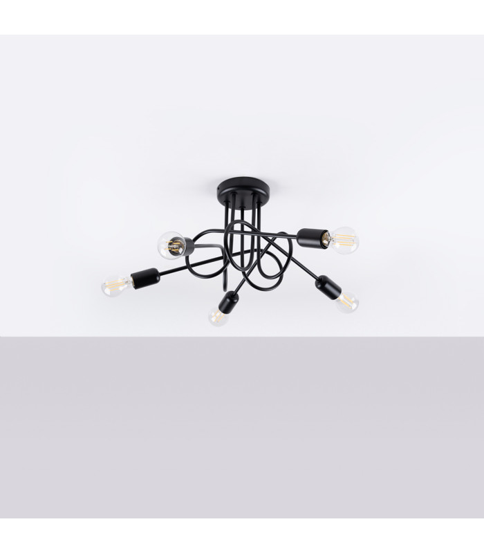 Loop Multi Arm Semi Flush Ceiling Lamp 5 Black-3